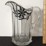 Hand Painted Vintage Glass Pitcher