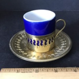 Brass & Porcelain Teacup & Saucer