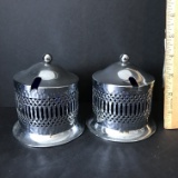 Pair of Vintage Stainless & Cobalt Condiment Jars
