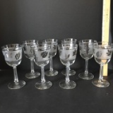 8 pc Stemware with Silver Rims & Frosted Leaf Design