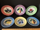 Set of 6 Milk Glass Plates with Fruit Design