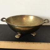 Vintage Hammered Brass Footed Bowl with Handles