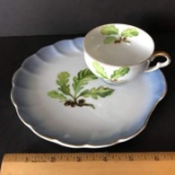 Vintage Shell Shaped Dish with Acorns & Leaf Design & Matching Cup - Made in Japan