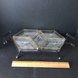 Vintage Black Metal Caddy with 5 Diamond Shaped Dishes