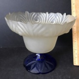 Vintage Glass Pedestal Bowl with Cobalt Base