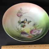 Beautiful Vintage Serving Bowl with Blue Bird & Floral Design- Made in Germany