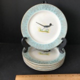 6 pc “Roadrunner” 7-1/4” Plates with Mint Green & Silver Edges