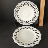 Pair of Laced Edge Milk Glass Dishes