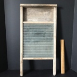 Antique Wood & Glass Advertisement Washboard “Economy Glass Manufactured by Canadian Woodenware”