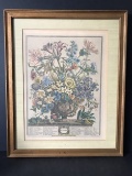 Vintage Framed Floral “October” Print