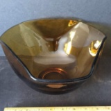 Large Amber Glass Unique Serving Bowl
