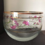 Deep Purple Floral Serving Bowl with Gold Bands