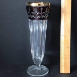 Tall Glass Vase with Purple Top & Gold Rim