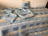 Pretty Blue Bedspread with Matching Bag, 2 Pillow Cases & Throw Pillow