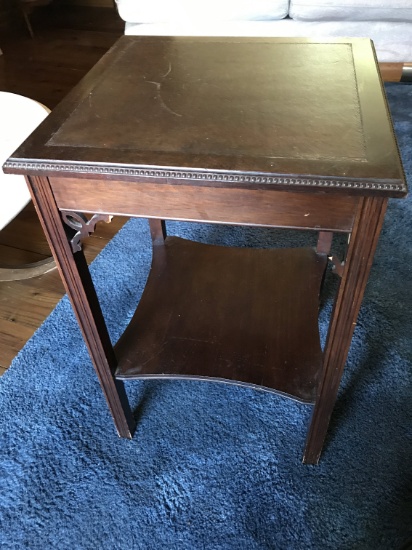 Vintage Wooden Two Tier Leather Top Side Table