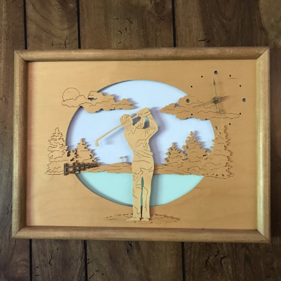 Carved Wood Golfer Clock