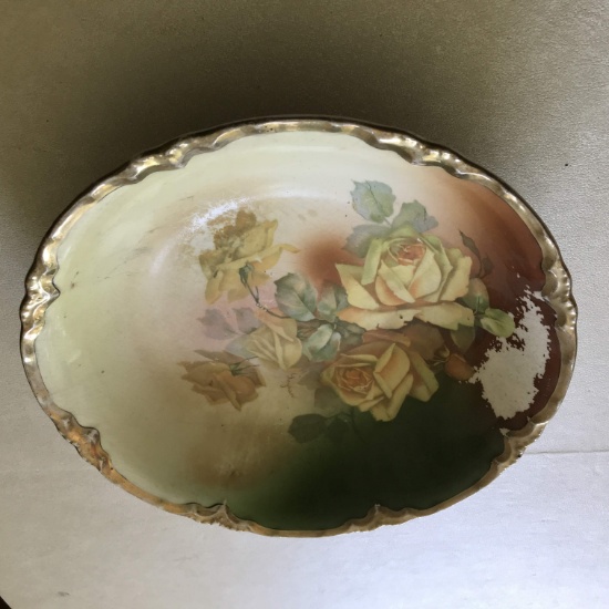 Large Antique Royal China Bowl with Yellow Roses