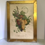 Vintage J.L. Prevast Grapes Print in Wooden Frame