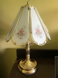 Brass Finish Touch Lamp with Glass Floral Shade