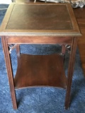 Vintage Wooden Two Tier Leather Top Side Table