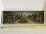 Heavy Vintage Chalk-ware 3D Wall Hanging of Village Lighthouse Scene