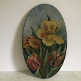 Vintage Hand Painted Tulips on Wood