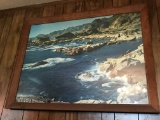 Large Vintage Maine Coast Print in Gorgeous Wormwood Frame