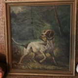 Antique Oil Painting of Hunting Dog