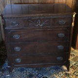 Vintage Federal Style 4 Drawer Chest with Ornate Appliqué