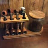 Awesome Vintage Pipe Stand with Vintage Pipes & Humidor