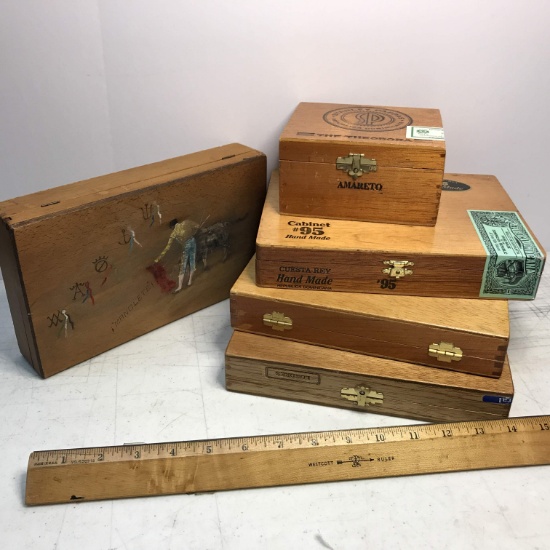 Lot of 5 Vintage Wooden Cigar Boxes - Great for Crafts!