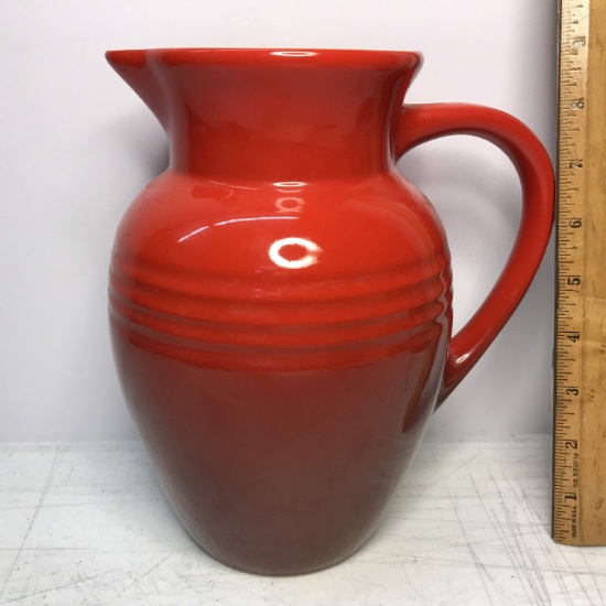 Pretty Red Pottery Pitcher Signed “Le Creuset”
