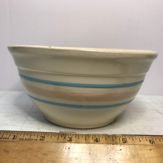 Vintage Pottery Bowl with Pink & Blue Stripes USA