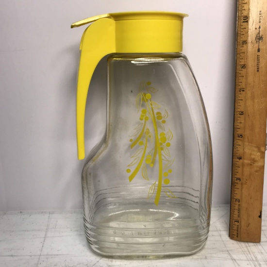 Vintage Glass Pitcher with Yellow Design by E-Z Por Corp.