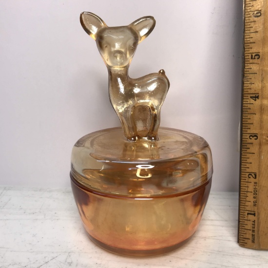 Adorable Iridescent Glass Covered Dish with Deer Top