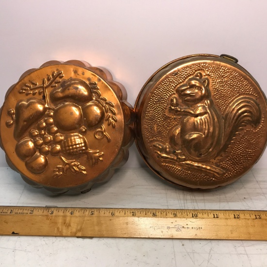 Pair of Vintage Copper Finish Jello Molds