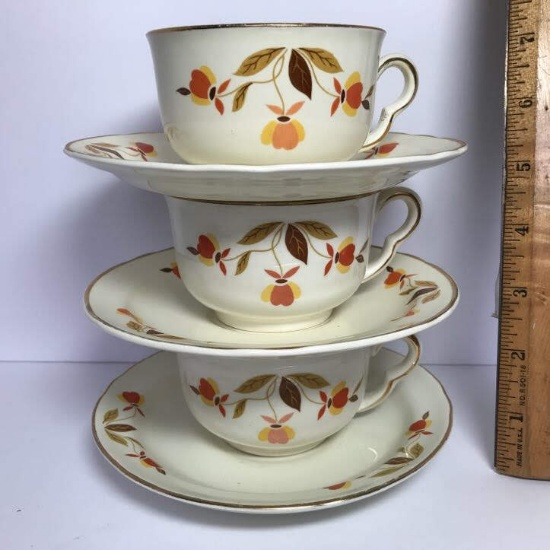 Jewel Tea Autumn Leaf Hall’s Superior Set of 3 Tea Cups & Saucers