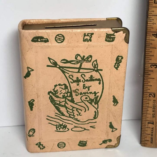 Vintage “Safe Sailing by Saving” Book Bank with Key