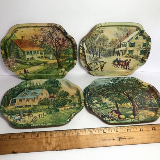 Set of 4 Currier & Ives Collectible Tip Trays