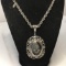 Vintage Whiting & Davis Large Silver Tone Carved Floral Pendant on Thick 24” Silver Tone Chain