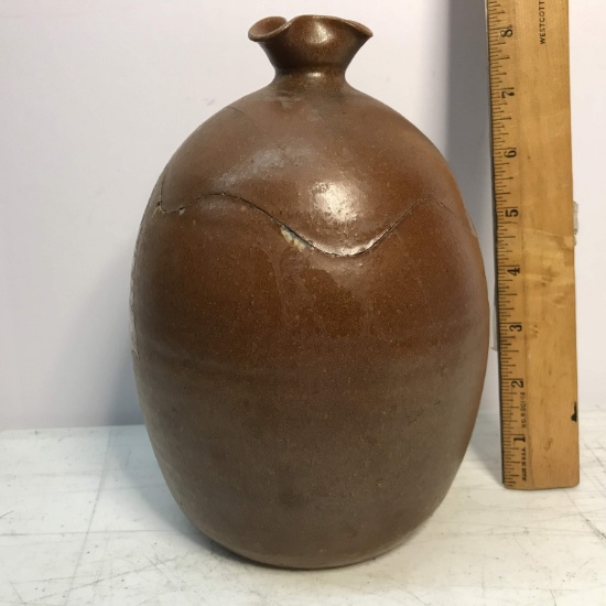 Unique Egg Shaped Pottery Jar with Ruffled Edge Lid