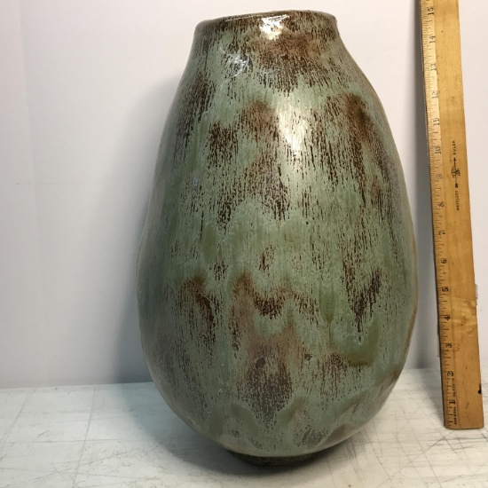 Large Green & Brown Hand Made Pottery Vase