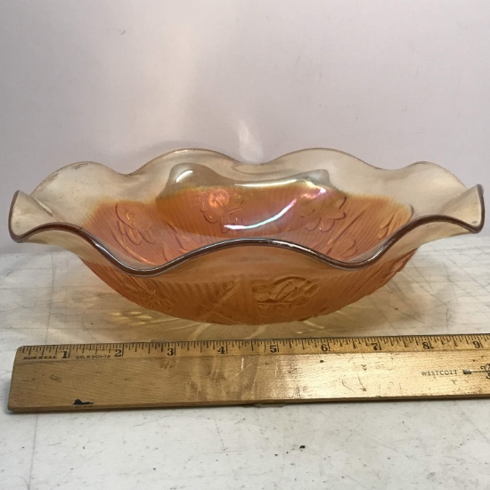 Vintage Iris & Herringbone Ruffled Edge Iridescent Bowl