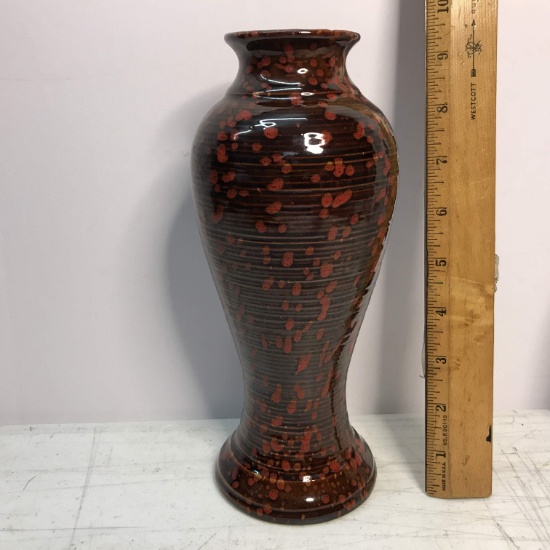 Nice Ribbed & Speckled Pottery Vase