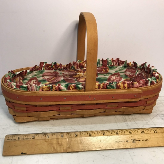 Very Nice Longaberger Basket with Plastic Liner & Fabric Insert Signed on Bottom