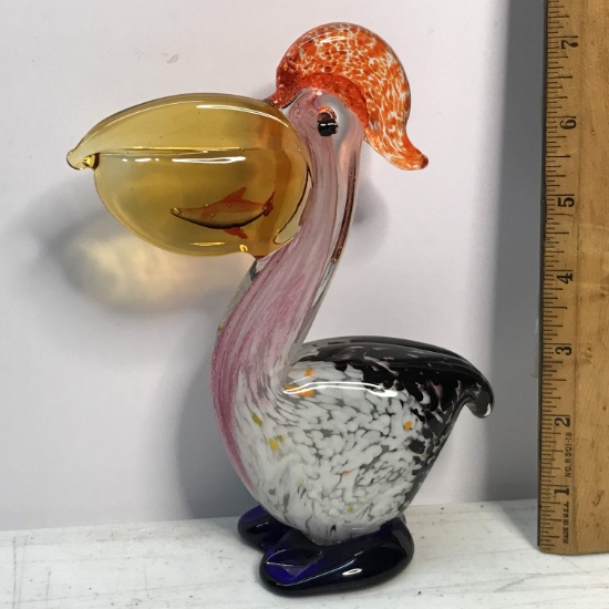 Art Glass Pelican with Fish in Beak