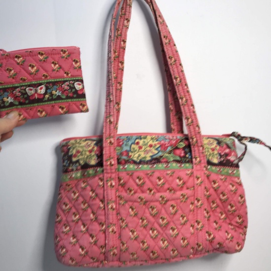 Pretty Pink Floral Vera Bradley Quilted Purse with Matching Coin Purse