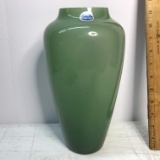 Vintage Hand Crafted Imperial Glass Green Tall Vase with Original Foil Label