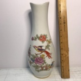 Vintage Hollohaza Hungary Vase with Bird & Flowers