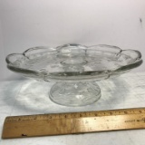 Embossed Floral Glass Pedestal Cake Plate